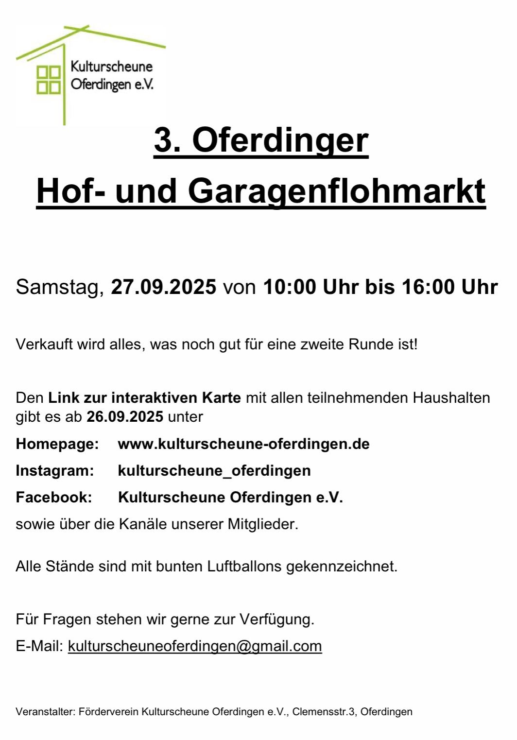 Garagenflohmarkt in Oferdingen am 27.09.2025