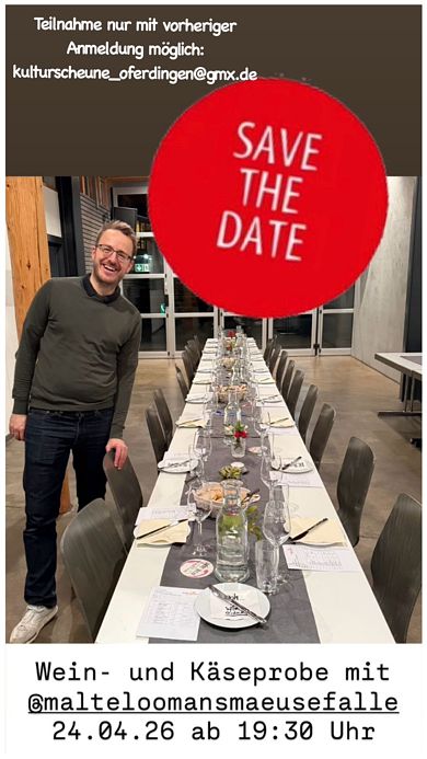 Wein- und Käseprobe am 24. April 2026 in der Kulturscheune Oferdingen